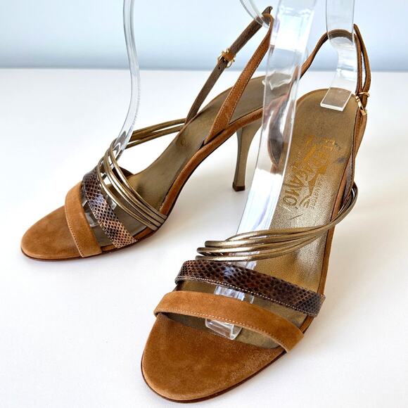 Salvatore Ferragamo Brown Suede Leather Slingback Sandals Size 7 - Picture 2 of 16